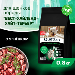 Корм сухой для щенков породы Вест-хайленд-уайт-терьер, премиум полнорационный комплекс, с ягненком, 800 гр, QUATTRO