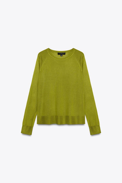 ZARA БАЗОВЫЙ ДЖЕМПЕР ИЗ ТОНКОГО ТРИКОТАЖА, ЗЕЛЕНЫЙ