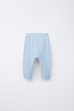 ZARA ТРИКОТАЖНЫЕ БРЮКИ С АЖУРНЫМ УЗОРОМ, ГОЛУБОЙ