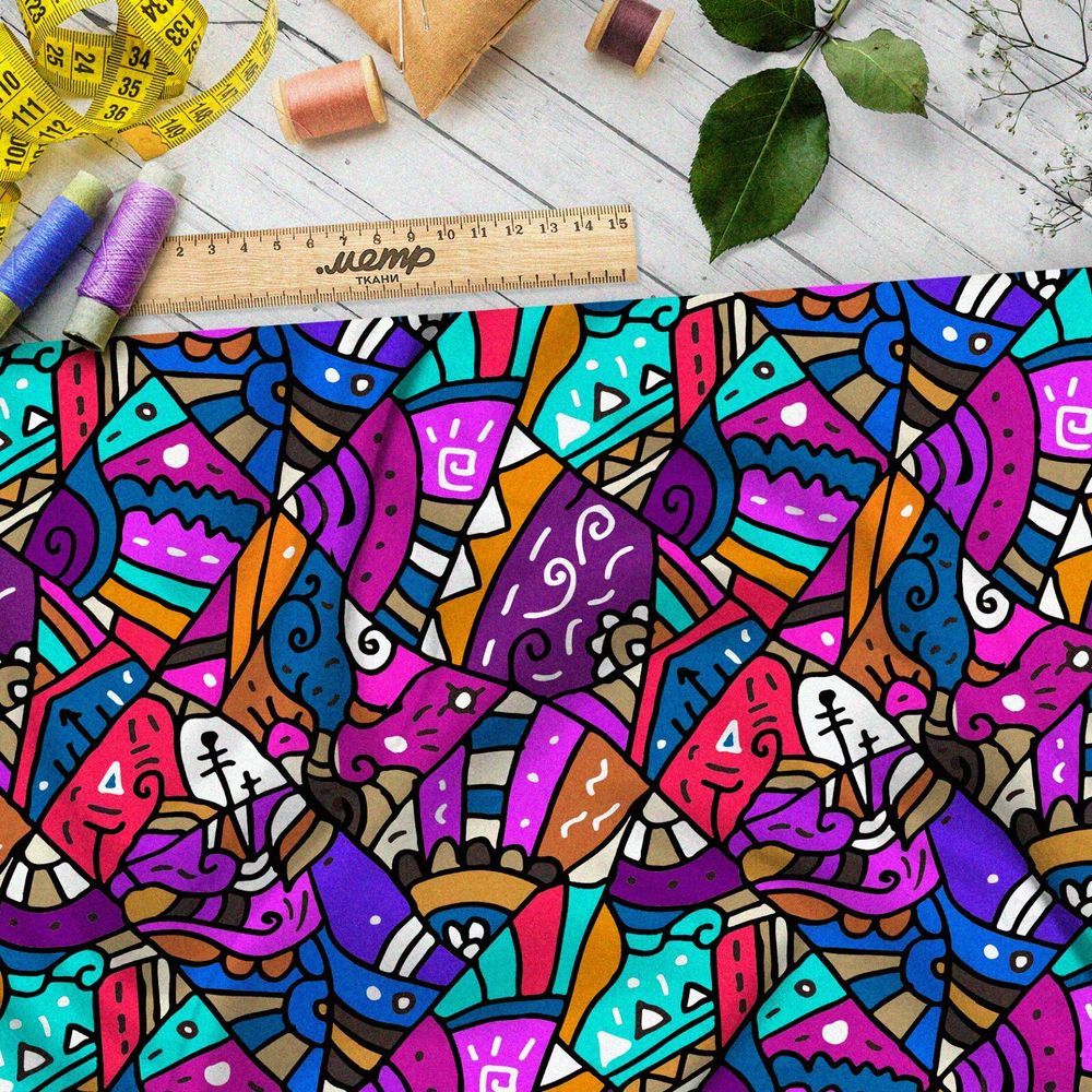 Ткань блэкаут кислотные египетские узоры