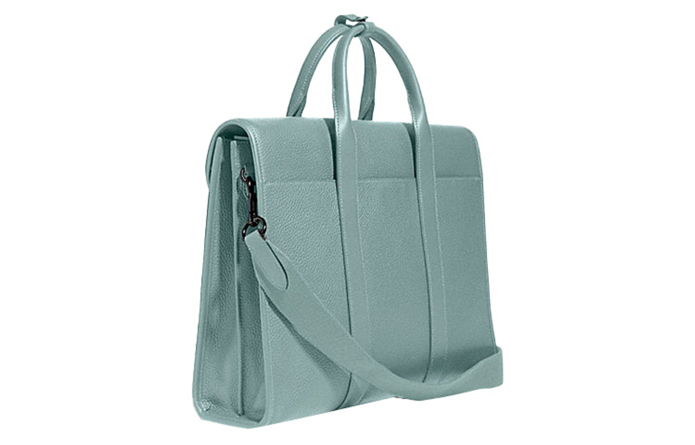 COACH Gotham Pebbled Leather Portable Crossbody Briefcase Laptop Bag Large Men"s Metal Mint Green