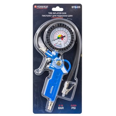 Пистолет для подкачки шин с аналоговым манометром и шлангом (0-16Bar), в блистере Forsage F-STG-05