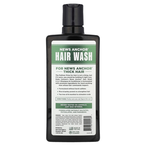 Duke Cannon Supply Co., News Anchor® Hair Wash, шампунь и кондиционер 2 в 1, чайное дерево, эвкалипт и перечная мята, 414 мл (14 жидк. унц.)