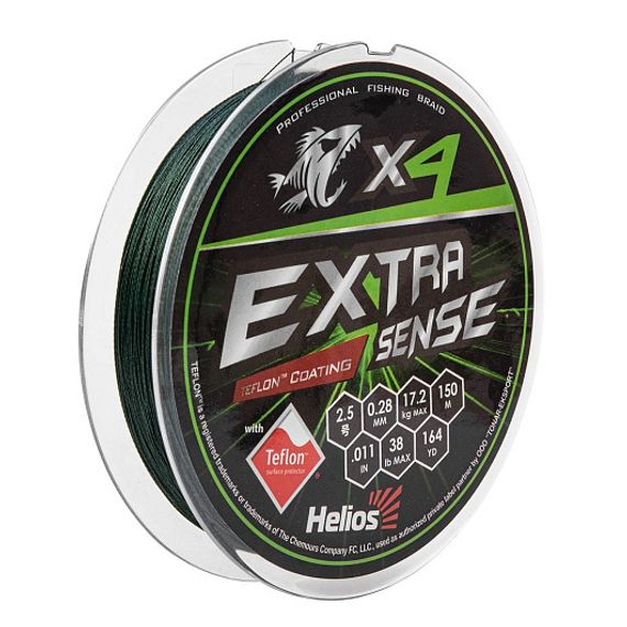 Шнур Helios Extrasense X4 PE Green 150m 2.5/38LB 0.28mm (HS-ES-X4-2.5/38LB)