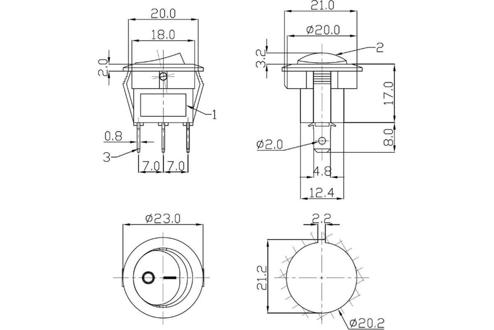 Клавишный круглый выключатель REXANT 12v 20а (3с) on-off красный с подсветкой (rwb-214) 36-2585