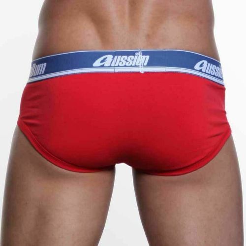 Мужские трусы брифы красные с синей резинкой AussieBum Brief AB00062