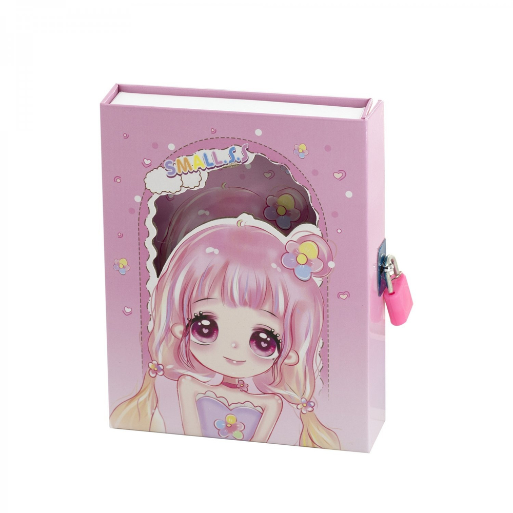 Блокнот в футляре, 12,5 см * 16,0 см, 7БЦ, Alingar, ламинация, замочек, линия, 45 л., " Малышка с цветком"