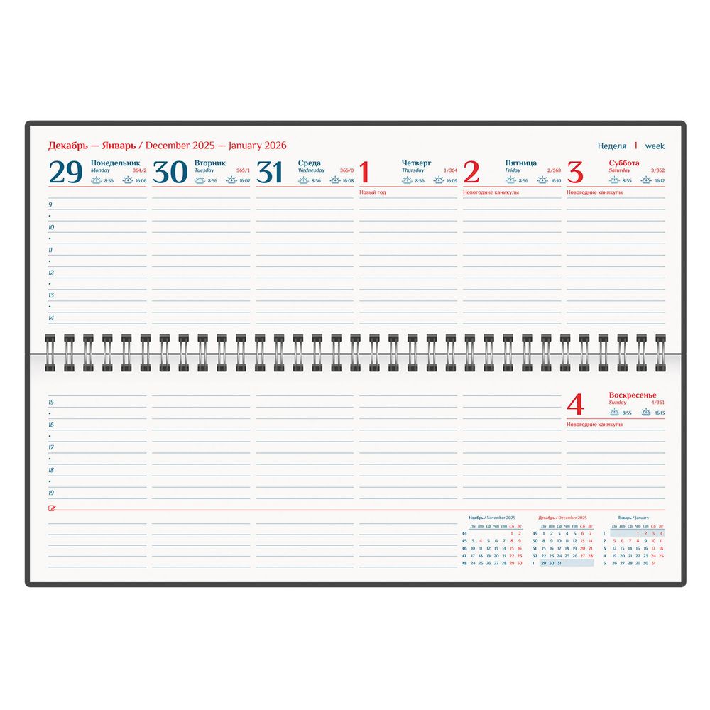 Планинг датированный 2026 305х140 мм GALANT "Ritter" под кожу красный (117237)