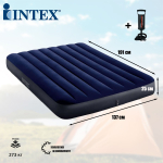 Надувной матрас двуспальный Intex 64759 (152х203х25 см) с насосом в комплекте, Кровать надувная велюровая двухместная