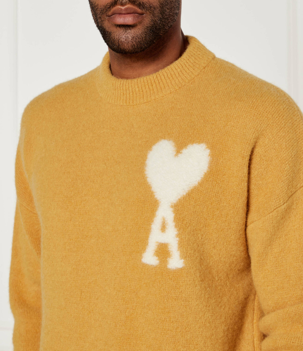 Хлопковый свитер AMI Paris - горчичный(UKS025 KN0032)