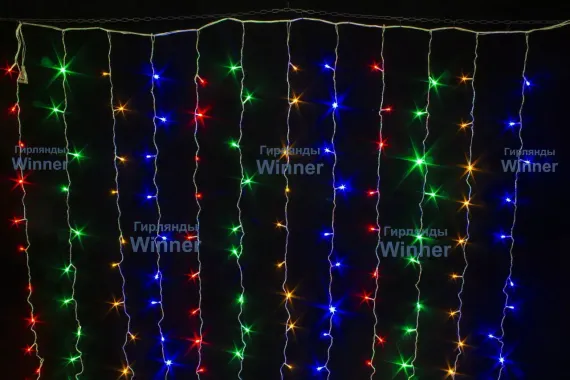 Занавес с мерцающим диодом 1.5*1.5 м., 220V, 160 разноцветных LED ламп, соединяемый, прозрачный провод, Winner Light (m.03.5T.160+)