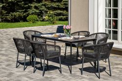 "Малага" обеденная группа на 6 персон со стульями "Марсель", каркас темно-серый, роуп темно-серый