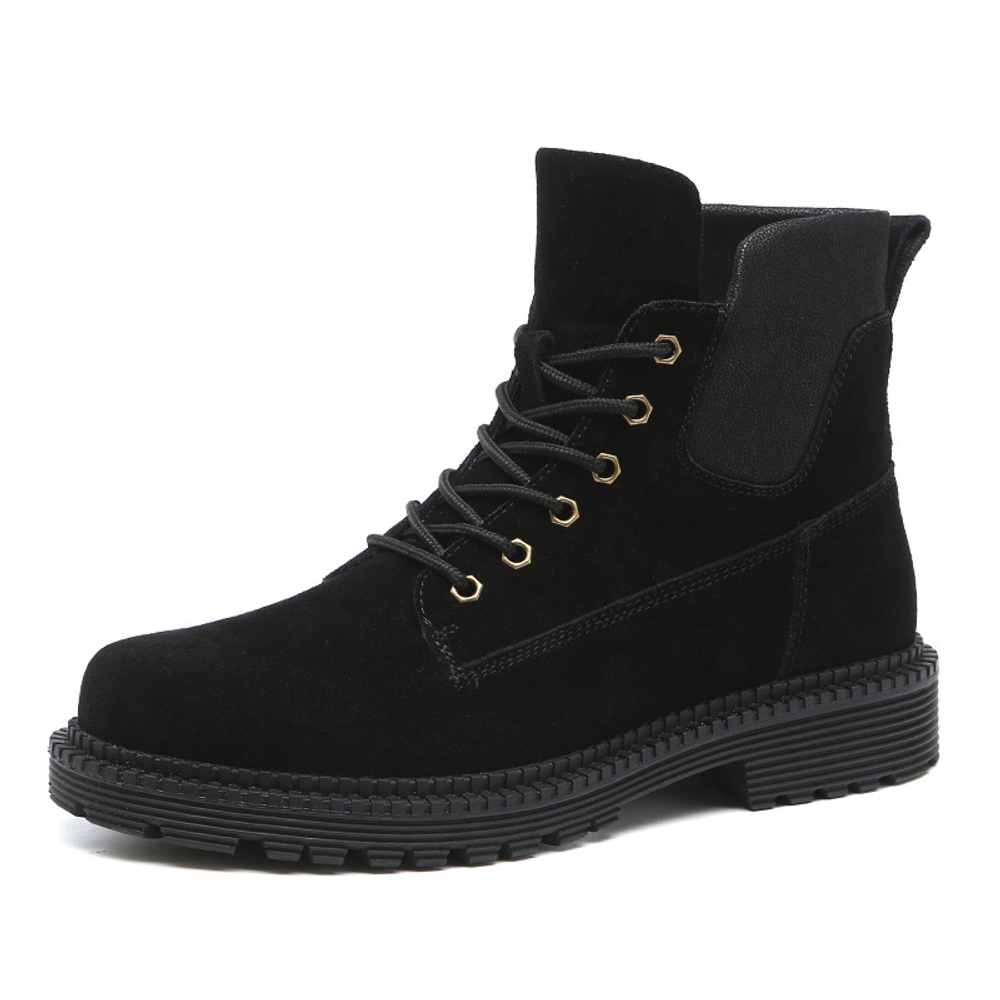 Devanro Cow Suede Short Combat Boots Men"s Black