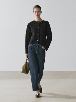 Massimo Dutti Вязаный кардиган из хлопка, черный