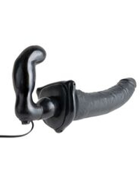 Черный страпон с вагинальной пробкой Deluxe Vibrating Penetrix Strap-On - 19 см.