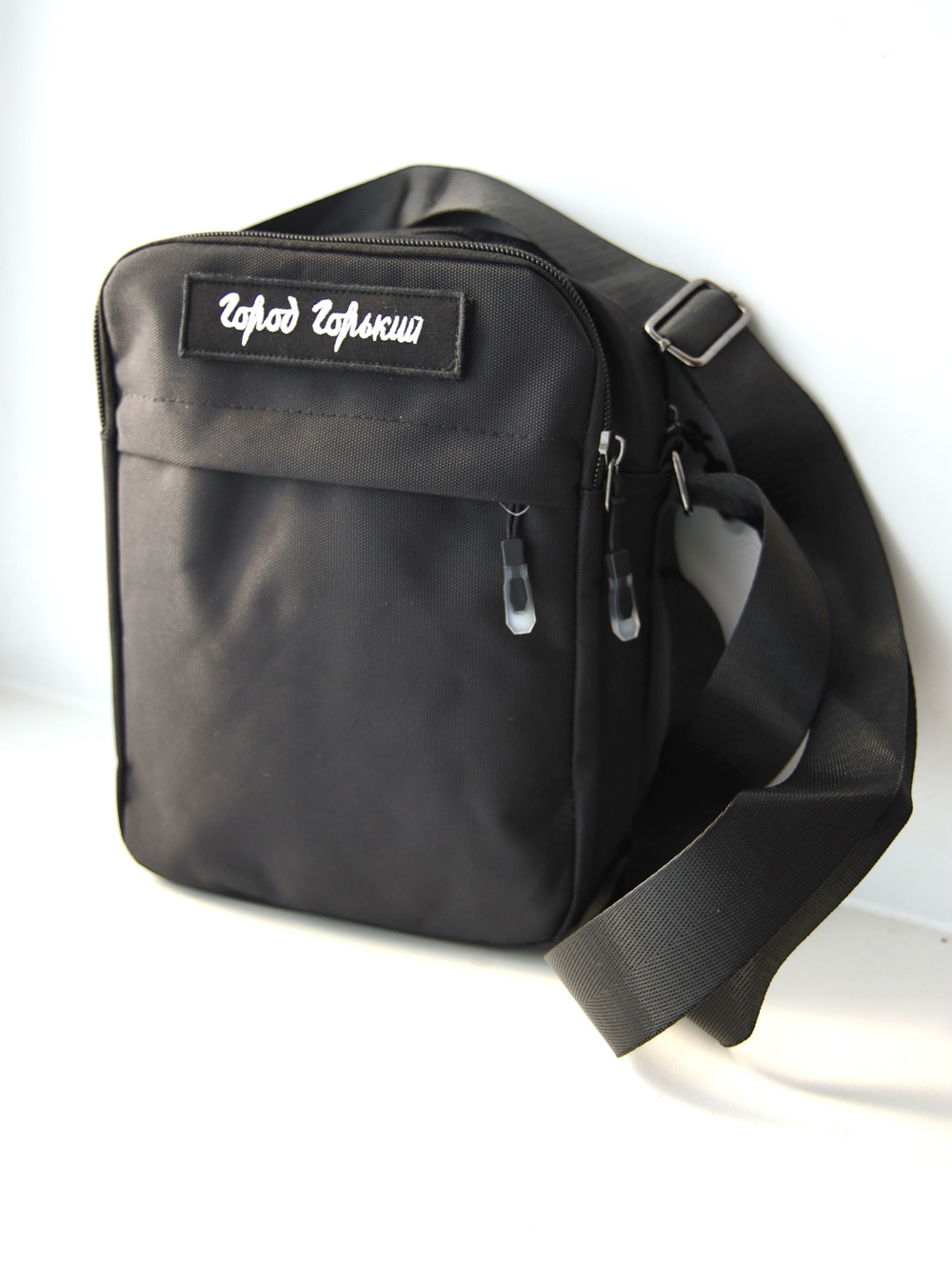 Поясная сумка Город Горький черная с шевроном липучкой квадратная