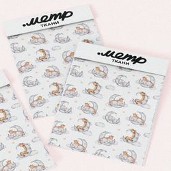 Ткань штапель зверьки на полумесяце