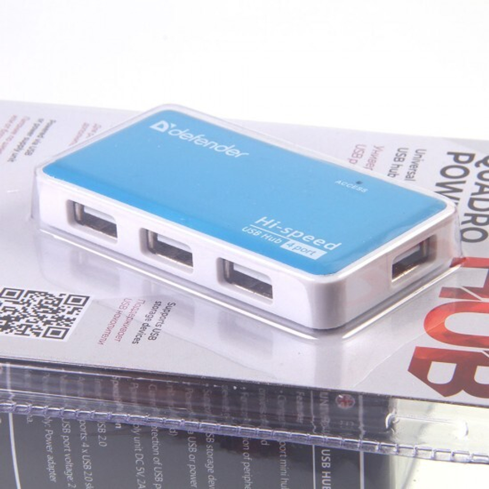 USB Hub разветвитель Defender Quadro Power, 4 порта USB 2.0, 012490