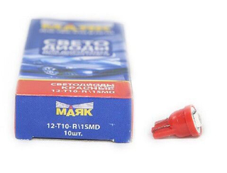 Светодиод 12V T10  1SMD 5050 Red Маяк (без цок.1 керамич. диод) 12T10-R\1SMD