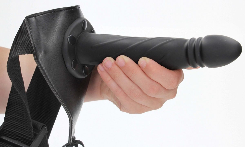 Черный страпон-фаллопротез со спиралевидной фактурой без мошонки - 20,6 см.