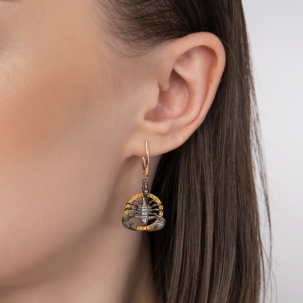 Серьги «Скорпионы» из комбинированного золота с цитринами