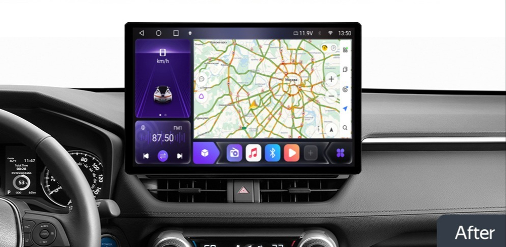 Магнитола Toyota RAV4 5 XA50 2023+ (взамен 10", из Китая) - Carmedia LUX-RAV5/KP-13-S10 монитор 13" QLED+2K на Android 12, 4G SIM-слот, CarPlay