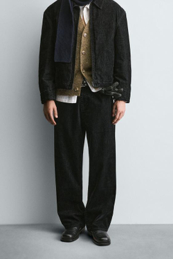 ZARA ВЕЛЮРОВЫЕ БРЮКИ RELAXED FIT, ЧЕРНЫЙ