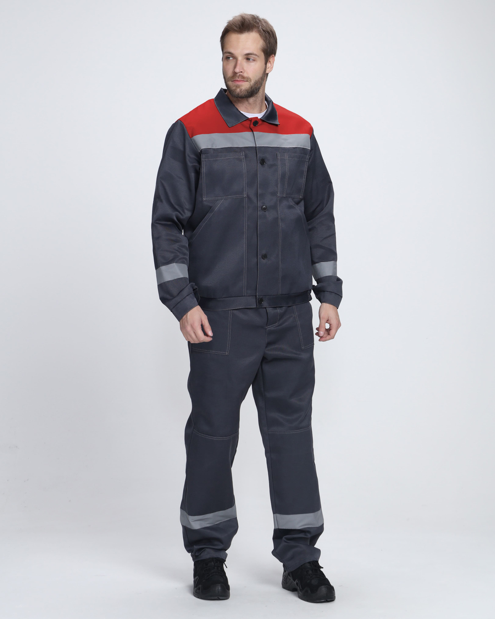 Костюм Лигор-1 СОП (тк.Смесовая,210) брюки, т.серый/красный