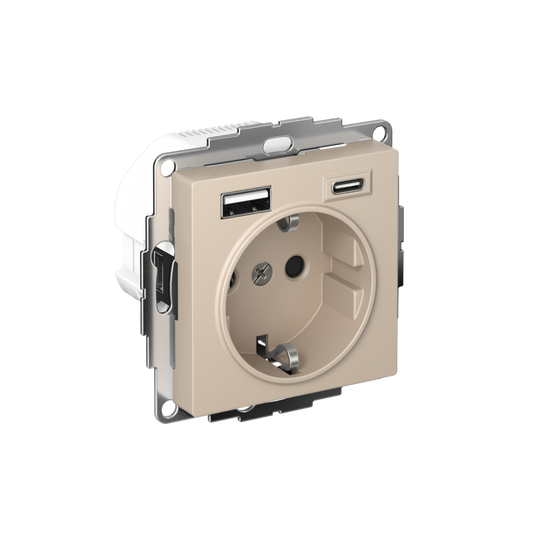 Розетка AtlasDesign 16А с 2-мя заряд. устройствами USB тип A+C 5В/2.4А/3.0А 2х5В/1.5А механизм песочн. SE ATN001232