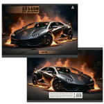 Альбом для рисования А4 12л., Alingar, на скрепке, мелованный картон (стандарт), 100 г/м2, "Авто", 4 дизайна в пленке т/у