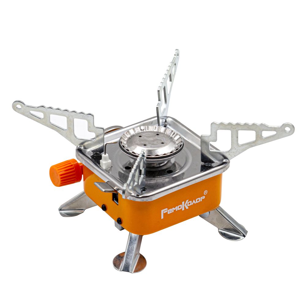 Мини-плита туристическая газовая к цанговому баллону, с пьезоподжигом, квадратная, 73-0-022