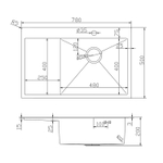 Мойка настол.монтаж 78х50 (3,0) прав. вып 3 1/2  MIXLINE PRO 20см с сифоном (бронза)