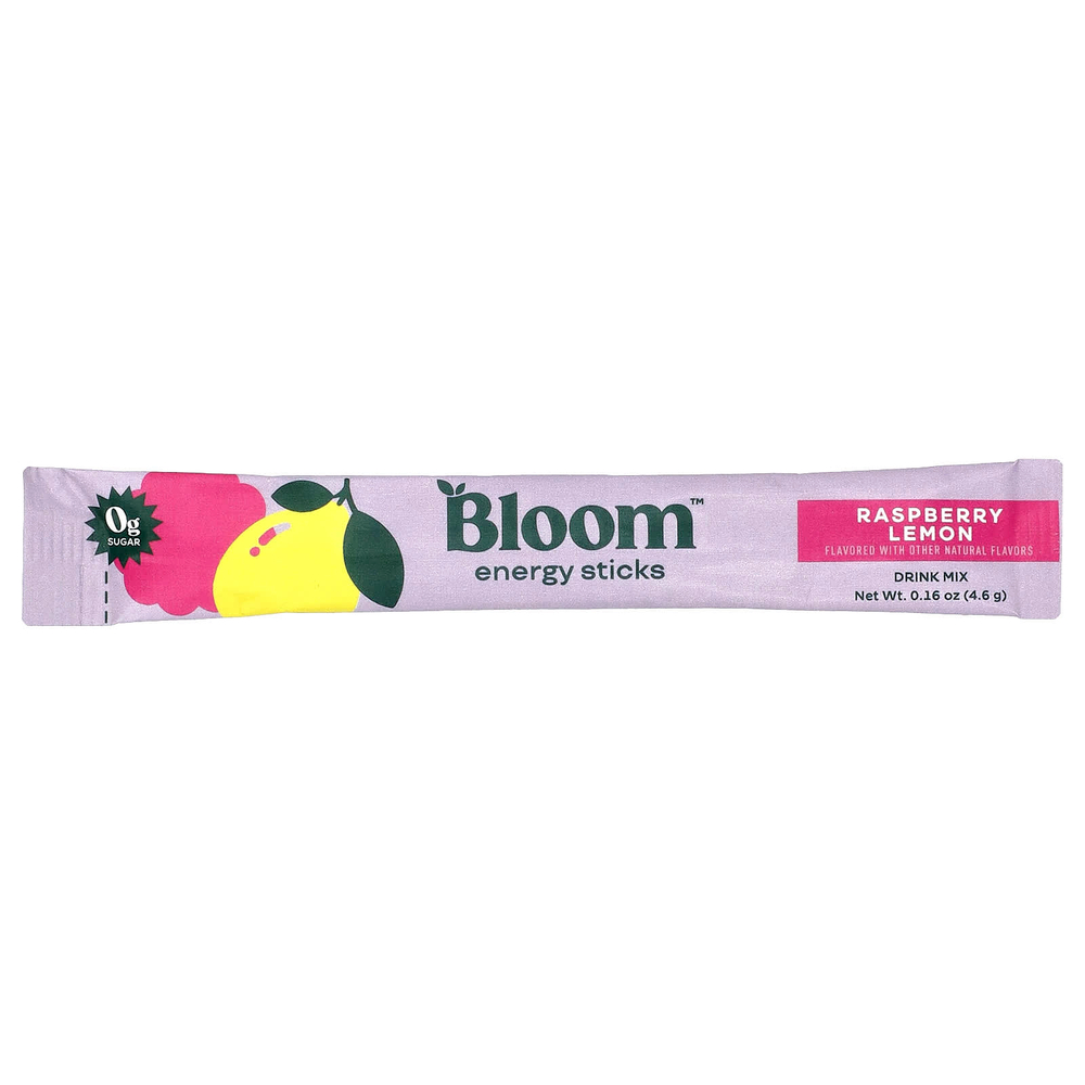 Bloom, энергетические стики, со вкусом малины и лимона, 10 шт. по 4,6 г (0,16 унции)