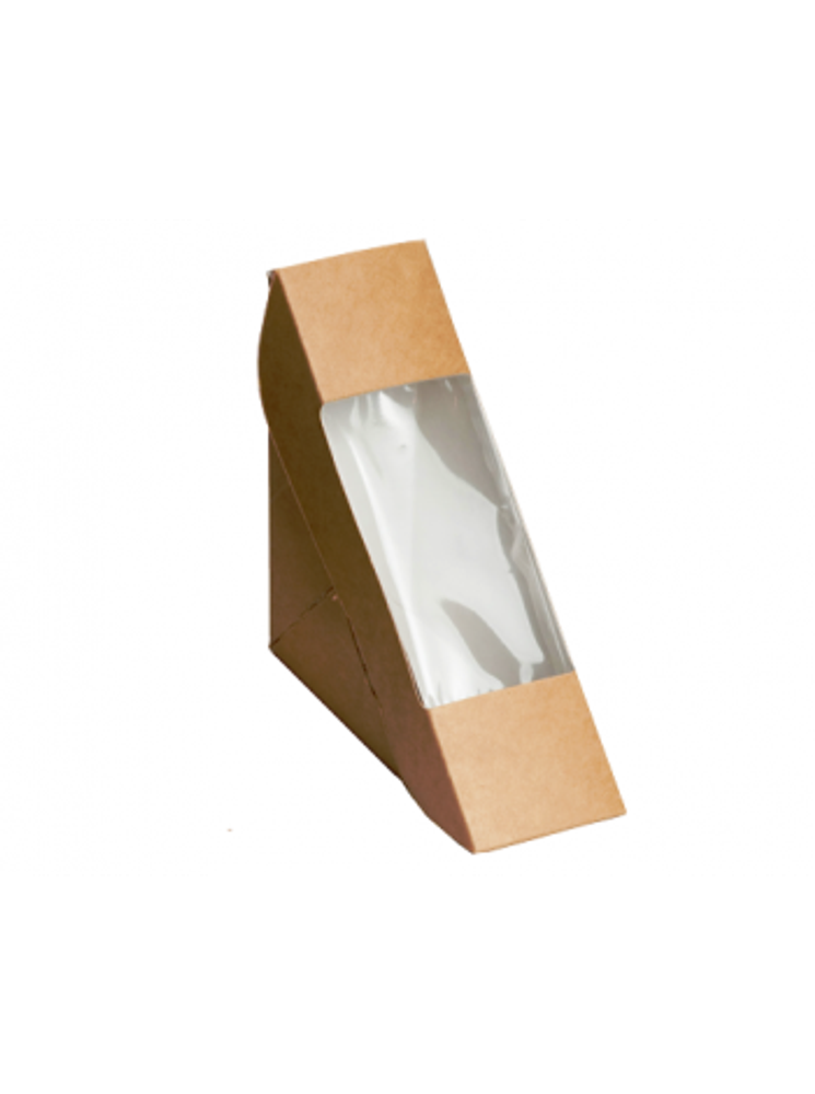 Коробка крафт с окошком треугольная