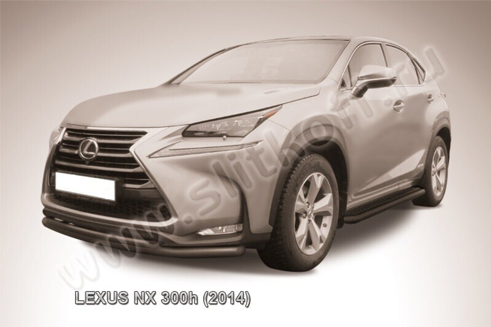 Защита переднего бампера (нержавейка) Lexus NX-300h (2014-2021) d57+d42 радиусная (черный)