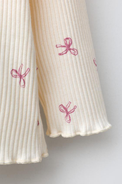 ZARA ФУТБОЛКА В РУБЧИК SOFT TOUCH С БАНТАМИ, ЭКРЮ