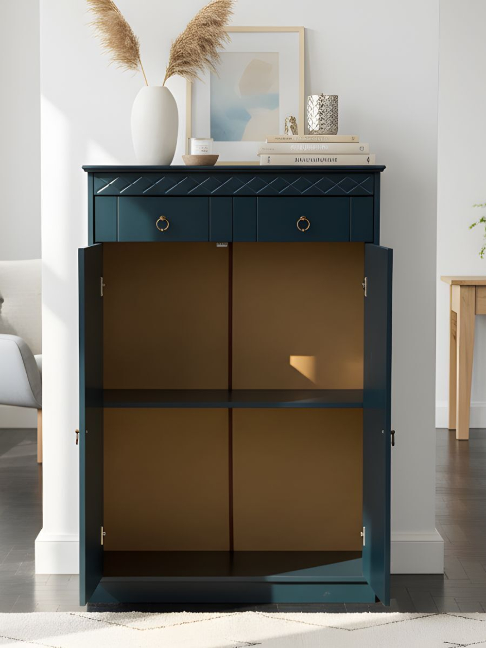 Тумба Индра 118.5x78.8x36.5, серая из МДФ, с ящиками, Dipriz