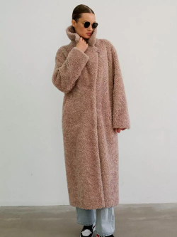 Шуба чебурашка длинная из овечьей шерсти, розовая-пудра, SilverFox