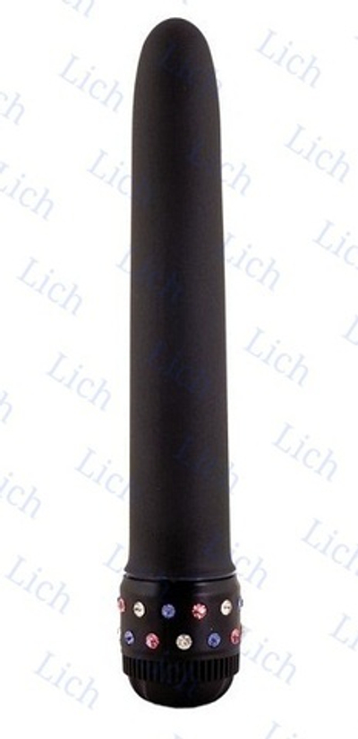 Черный мультискоростной вибратор со стразами длиной 17 см.