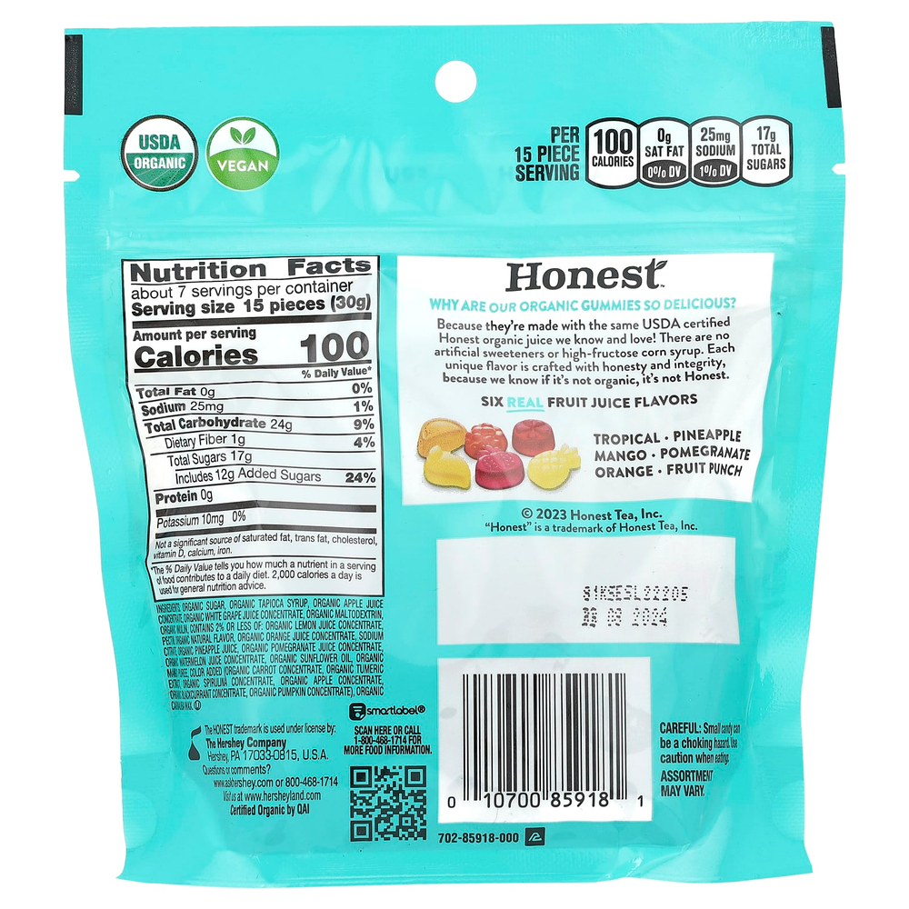 Honest, органические жевательные таблетки, тропическая смесь, 198 г (7 унций)