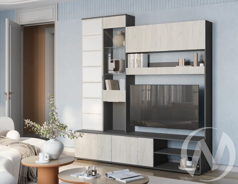 Центральная секция ЦС-01 Гостиная Плаза (графит/дуб крафт белый)