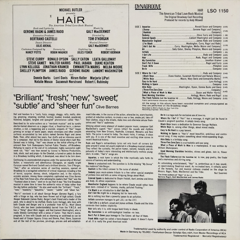Various Artists / Hair - The Original Broadway Cast Recording (LP)