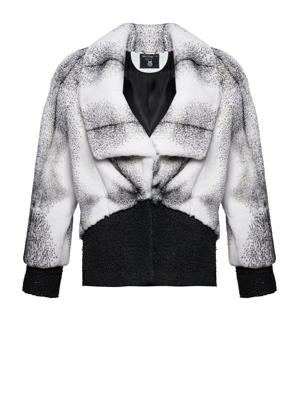 Шуба укороченная из меха бобра, отделка твид