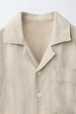 ZARA ЛЬНЯНАЯ РУБАШКА С КАРМАНОМ, ПЕСОЧНЫЙ