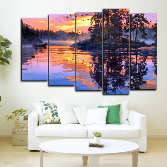 Модульная картина "Закат в отражении"