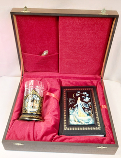 Коллекционный чайный набор с ежедневником "Снегурочка" (Ручная роспись Палех) в фуляре