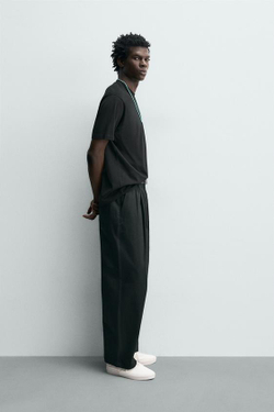 ZARA ФУТБОЛКА MEDIUM WEIGHT КЛАССИЧЕСКОГО КРОЯ ORIGINS, ЧЕРНЫЙ