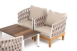 "Диего" лаунж-зона 4-местная плетеная из роупа со столиком "Канны" цвета "дуб", основание дуб, роуп бежевый
