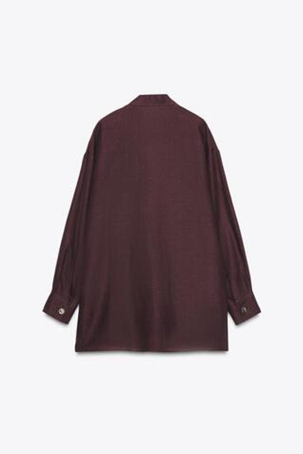 ZARA ДЛИННЫЙ ЛЬНЯНОЙ БЛЕЙЗЕР, БАКЛАЖАННЫЙ