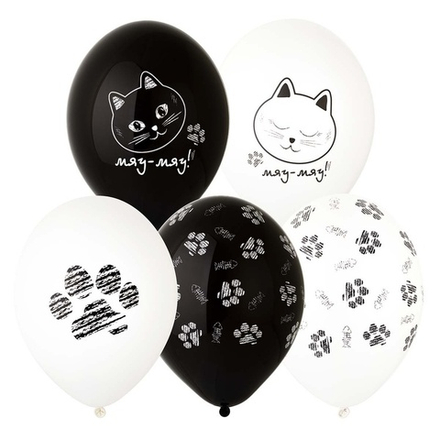 Набор латексных шаров с рисунком «Котики и лапки», 36 см, 5 шт